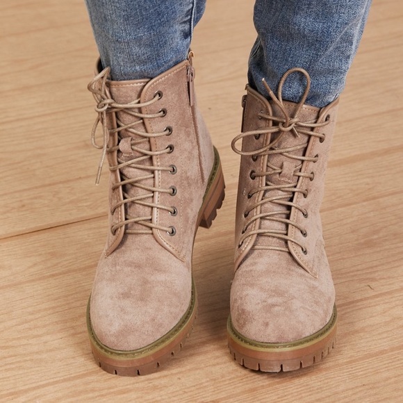 Lace Up Taupe Suede Boots - Picture 8 of 10